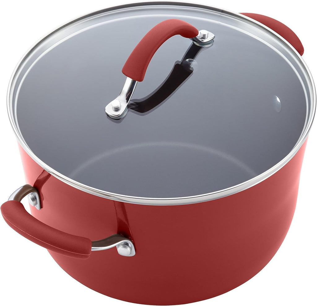 Rachael Ray Cucina Nonstick Cookware Set - 12 Piece in Cranberry Red for Effortless Cooking