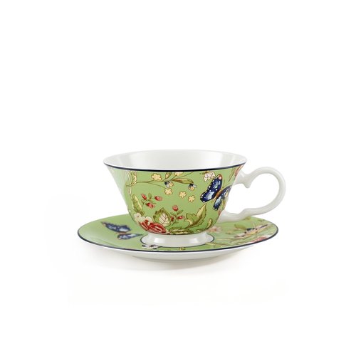 Aynsley Cottage Garden Windsor Fine Bone China Teacup & Saucer, 7.5oz -Green