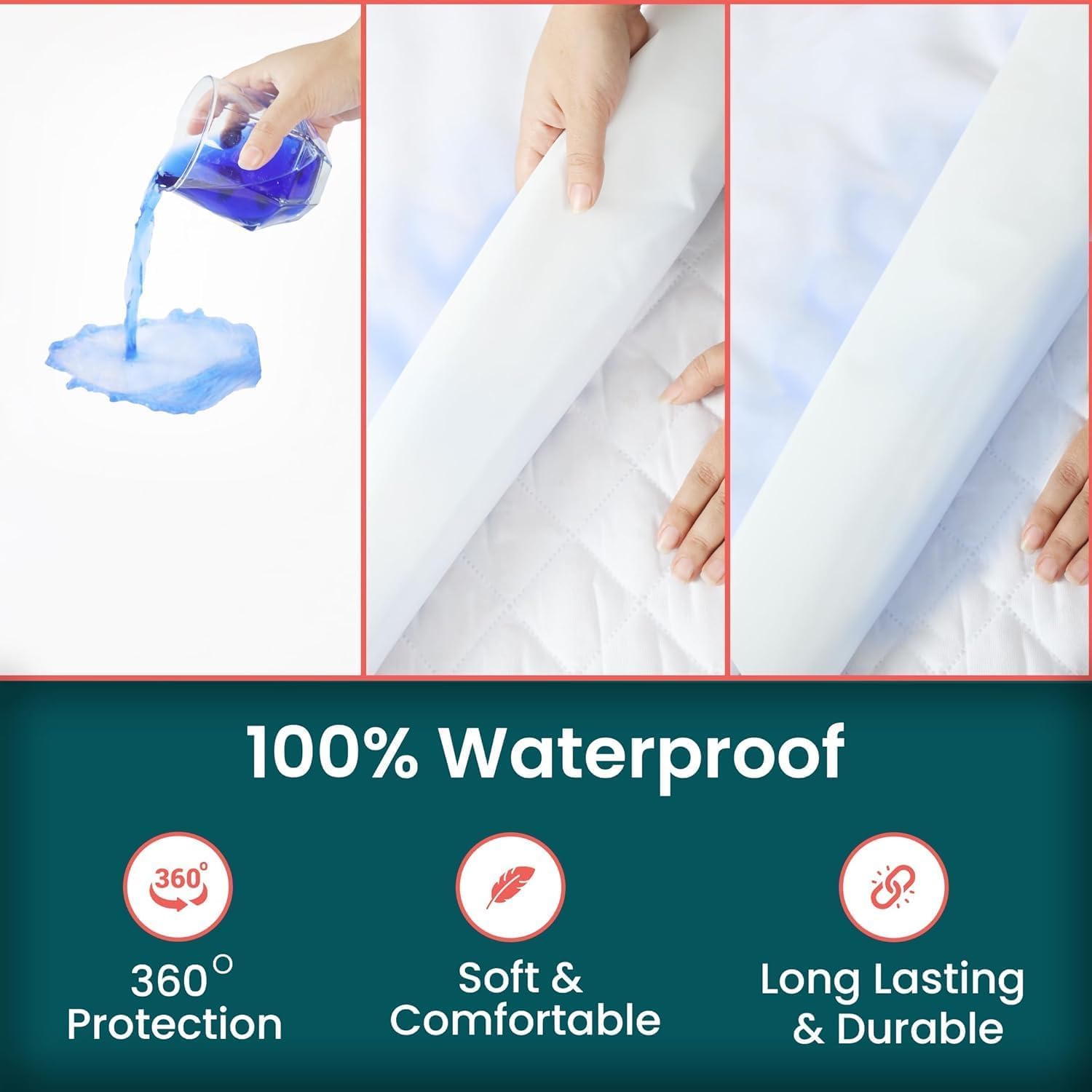 Zippered Mattress Encasement, Full Size Waterproof Mattress Protector, Breathable & Noiseless Absorbent 6-Sided Mattress Cover