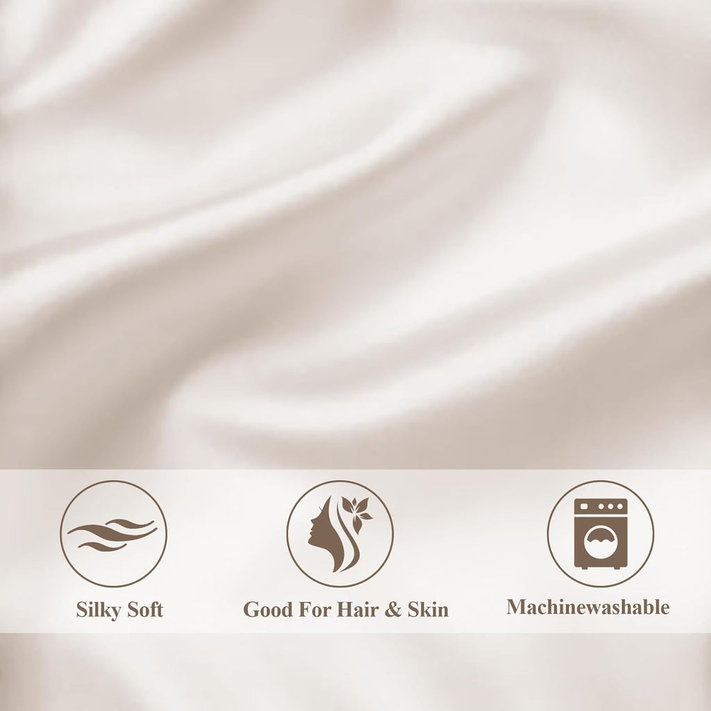 Skiennix Queen Satin Pillowcase Set - Luxurious Hair Care | 2 Beige Pillowcases 20x30 with Scrunchies