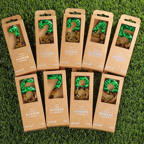 PHD CAKE 2.76 Inch Number 5 Pixel Miner Birthday Candle - Green, Party Celebration