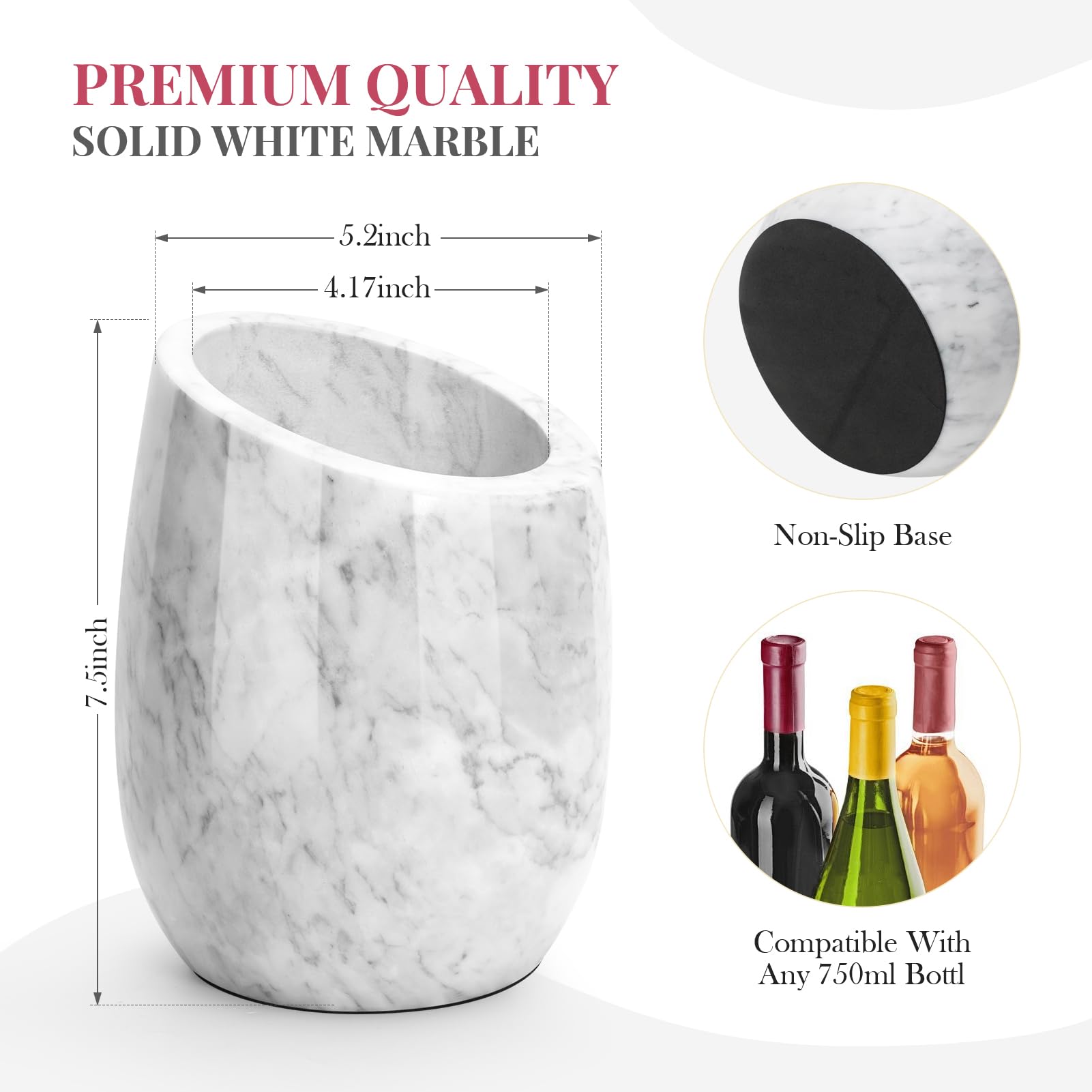 ZORMY Premium Marble Wine Chiller Bucket, Wine and Champagne Cooler, Wine Bottle Ice Chiller, 750ml Bottle Cooler, Home Bar & Kitchen Decor, Ideal Gift for Wine Lovers