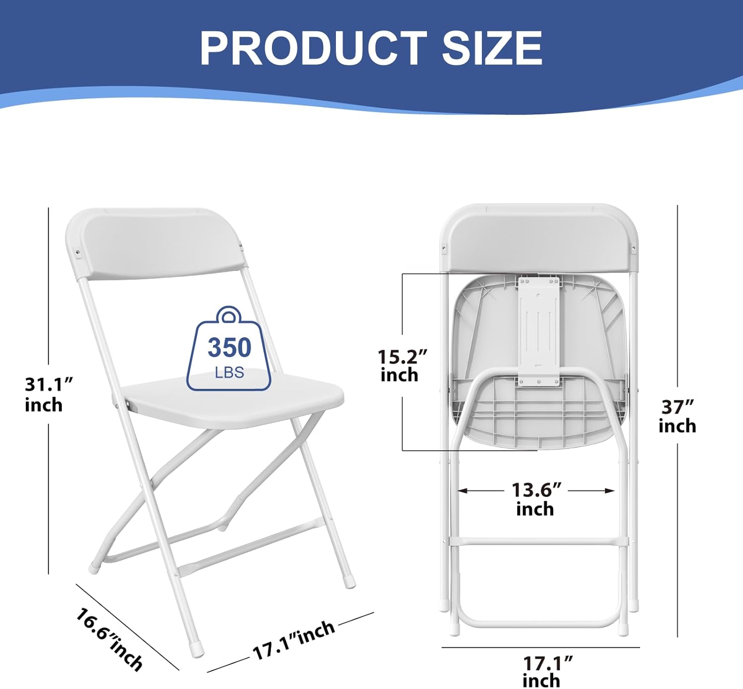 Skiennix 10-Pack White Folding Chairs - Lightweight Portable Design | 350lb Capacity for Events & Parties
