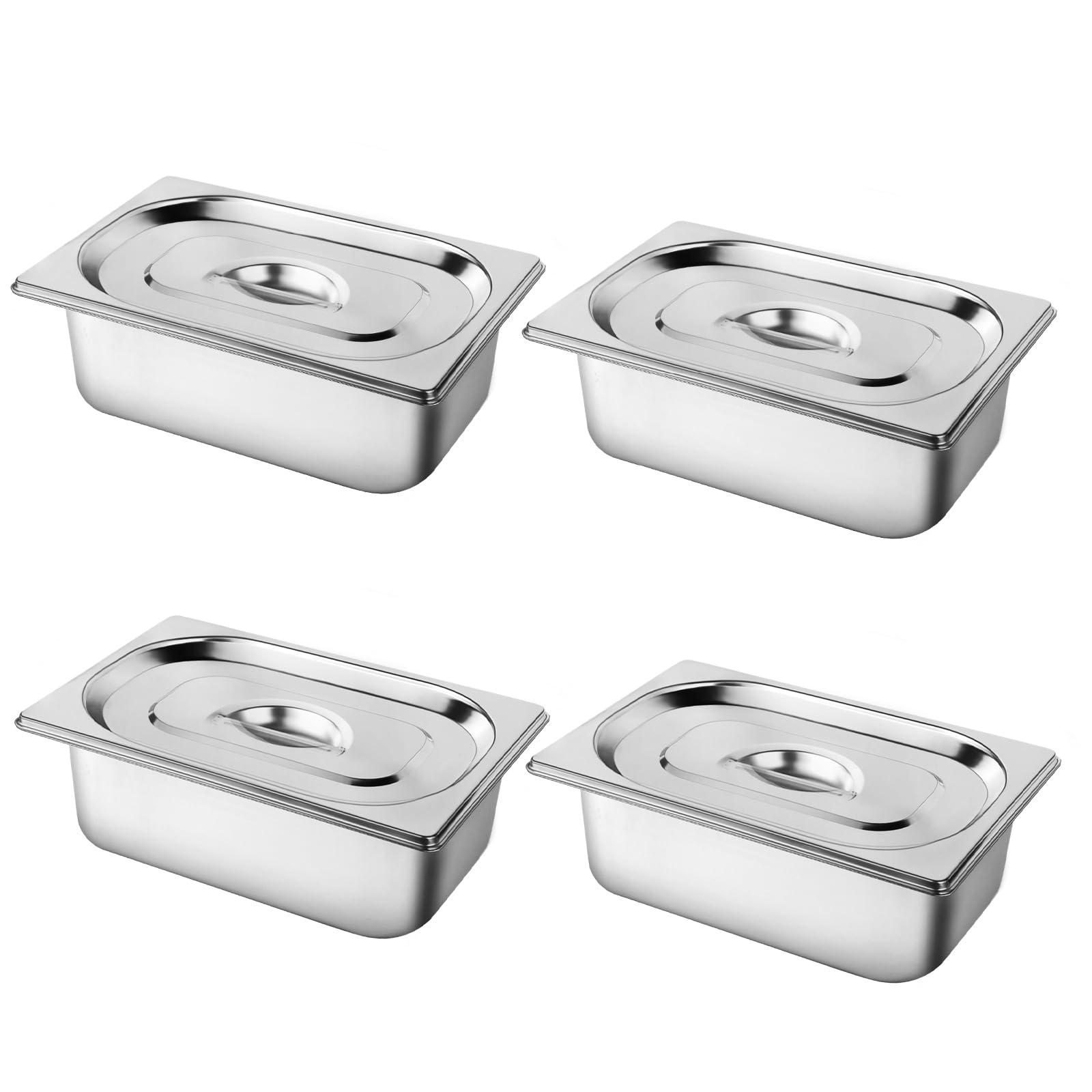 West Bay 4 Pack 1/4 Size Hotel Pan with Lids, 4'' Deep Steam Table Pan with Lid, 10.2''L x 6.3''W Stainless Steel Pans for Home, Party, Hotel, Buffet