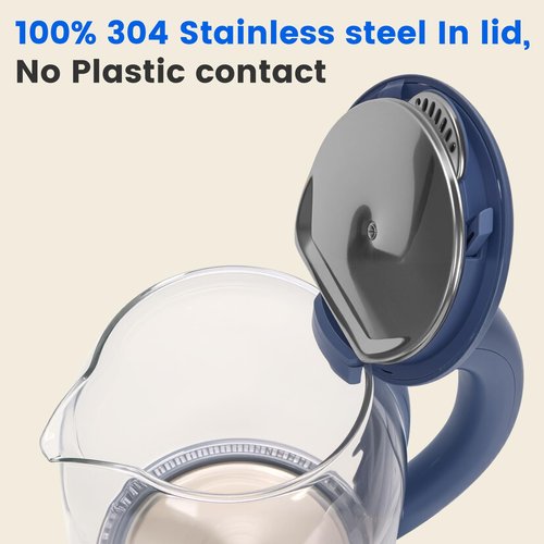Nuxatoms Household Electric Kettle, All 304 Stainless steel and No Plastic Contact, Automatic Shut-off,Borosilicate glass Visual Boiling, 2.0L Water Boiler & Tea Kettle Perfect For Tea & Coffee