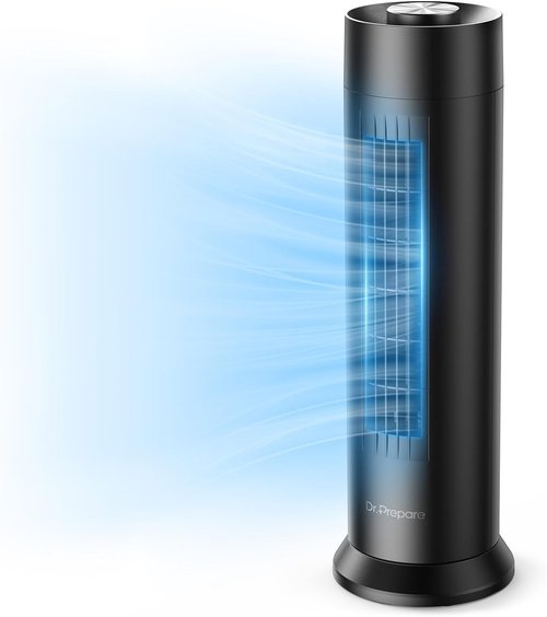Dr.Prepare Tower Fan - 28 dB Quiet Bladeless Design | 3 Speeds & 80° Oscillation | 16 Inch Portable Fan for Home & Office - Black