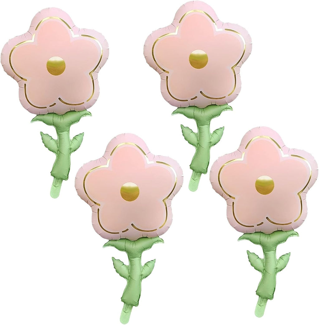 Skiennix Large Flower Shaped Foil Balloons - Huge Pink Daisy Party Decorations | 4 Pcs Set for Birthdays & Showers