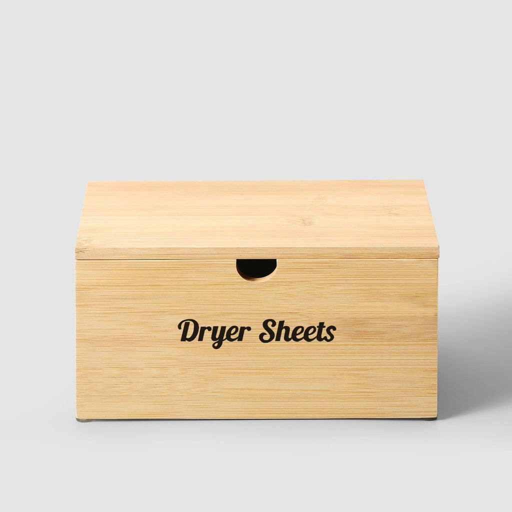 ZOBONETI Bamboo Dryer Sheet Holder with Lid, Dryer Sheet Container for Laundry Room, Laundry Sheets Dispenser Box, Storage Organization for Fabric Softener Sheets