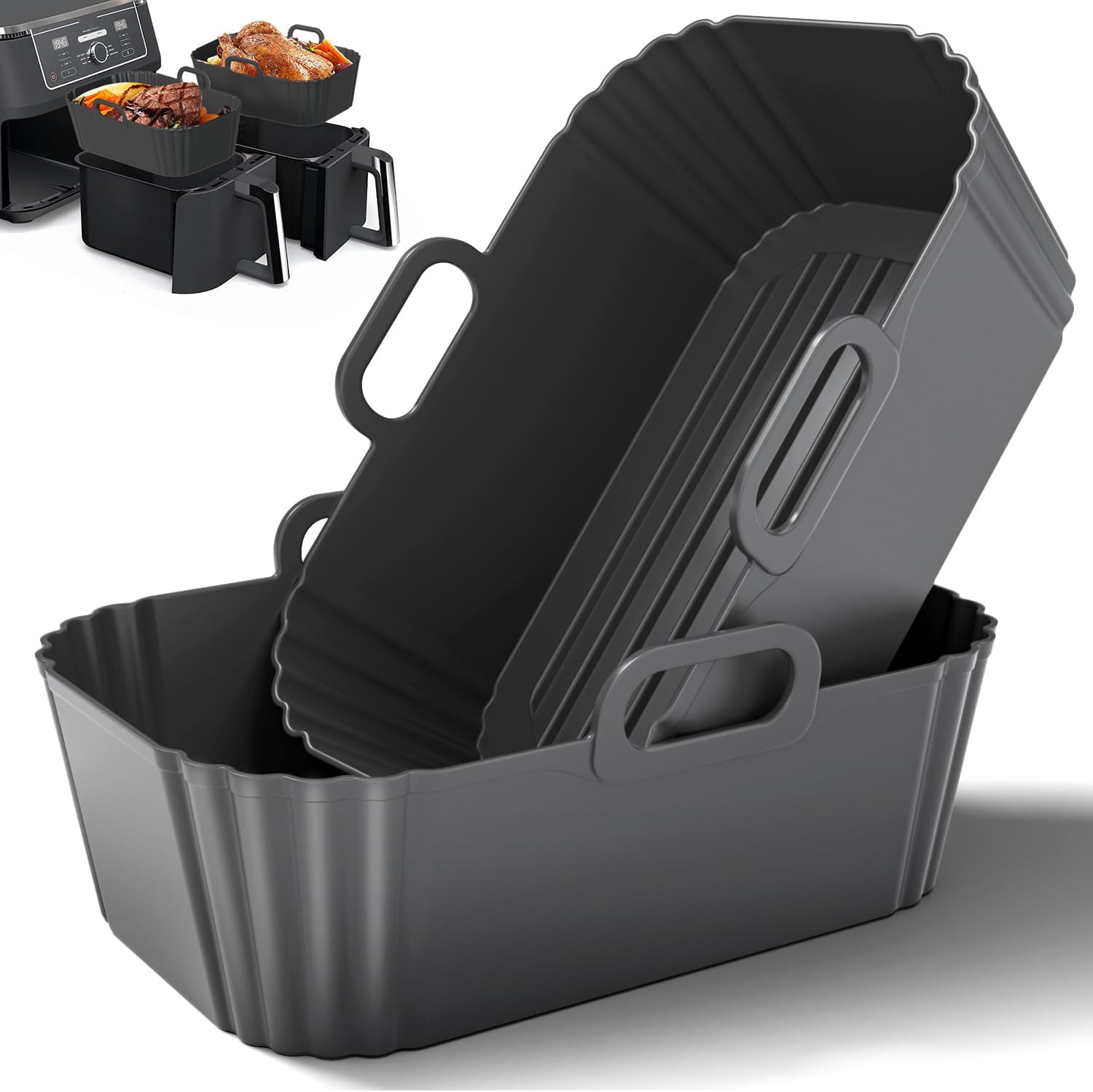 Skiennix Silicone Air Fryer Liners - Reusable for Ninja Foodi & COSORI 9QT | Fits 8-10QT Dual Basket