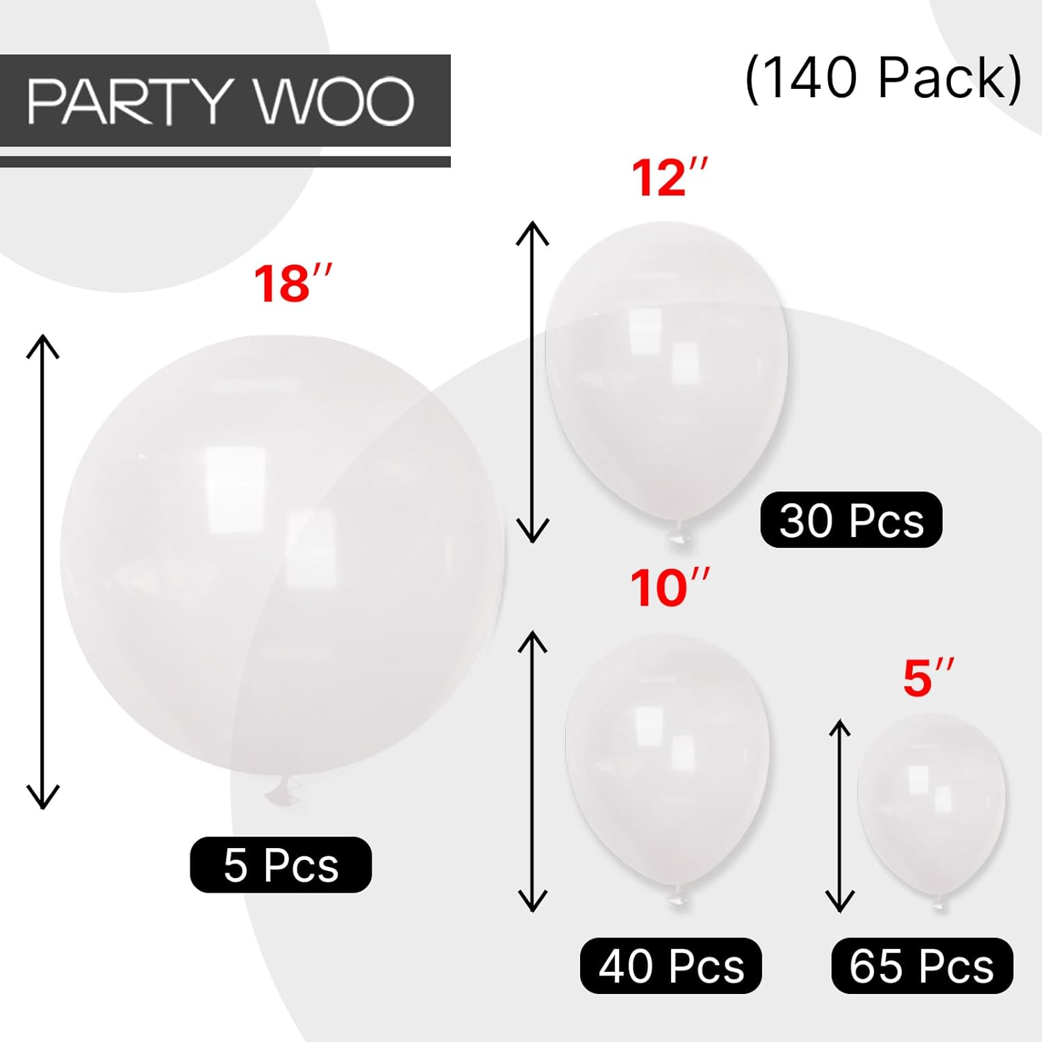 PartyWoo Clear Balloons - 140-Piece Transparent Balloon Arch Kit for Weddings, Graduations & Celebrations | 18", 12", 10", 5" Sizes