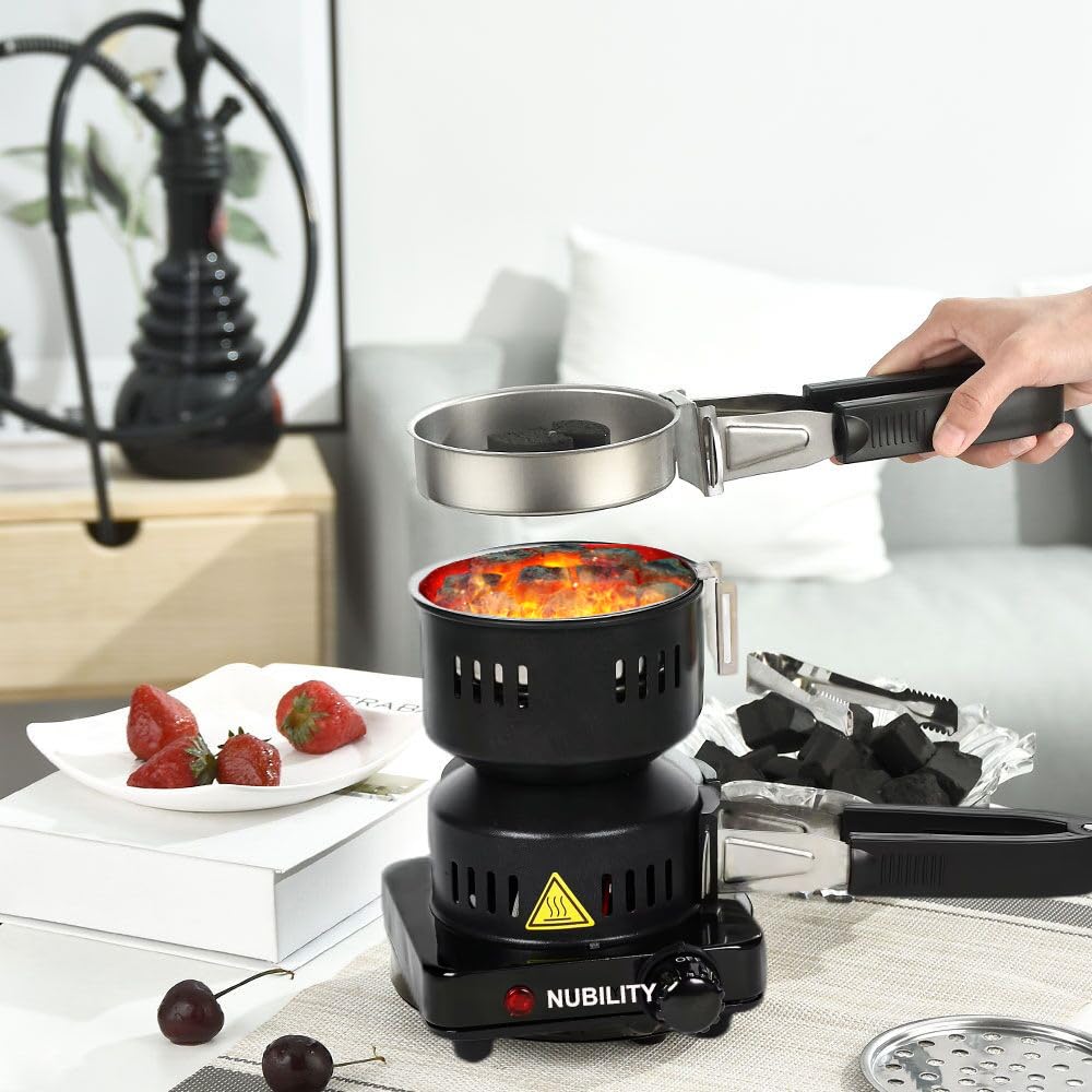 650W Electric Stove Coconut Charcoal Starter, ETL Approved Coal Burner for with Detachable Handle Stainless Steel Grill & Rack Smart Heat Control Long Cable for BBQ Kitchen
