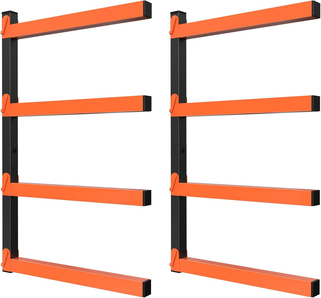 NANANARDOSO Wall Mount Wood Organizer - Heavy-Duty Metal Shelf with 4 Levels | 2-Pack Lumber Racks for Indoor/Outdoor Use