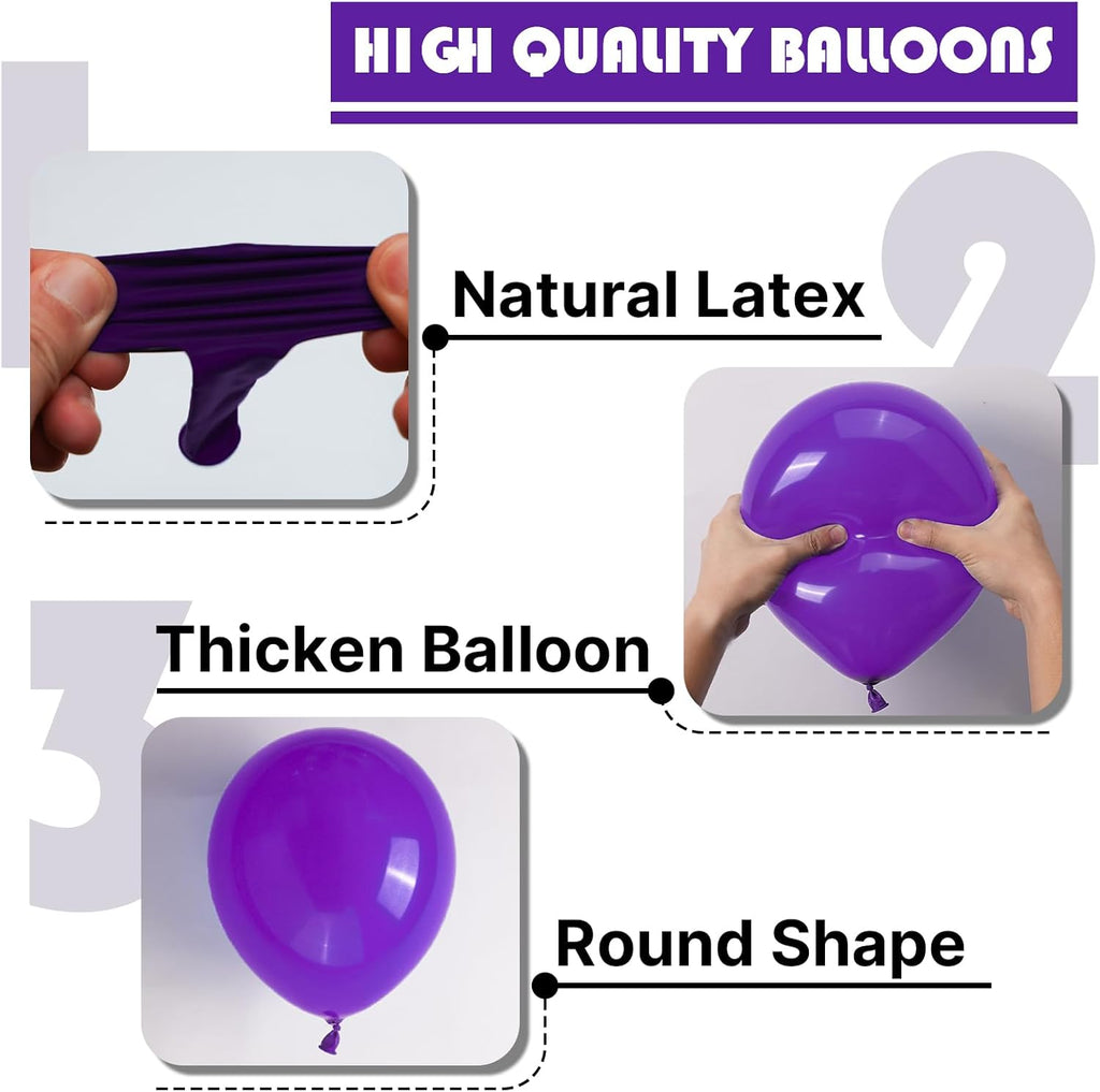 PartyWoo Dark Purple Balloons - 140-Piece Latex Balloon Arch Kit for Birthdays & Celebrations | 5-18 Inch Sizes