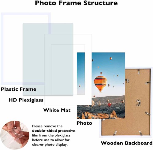JCJMY 11x17 Picture Frame - White Wall Hanging Frame with Shatter-Resistant Plexiglass | Includes 8x10 Mat