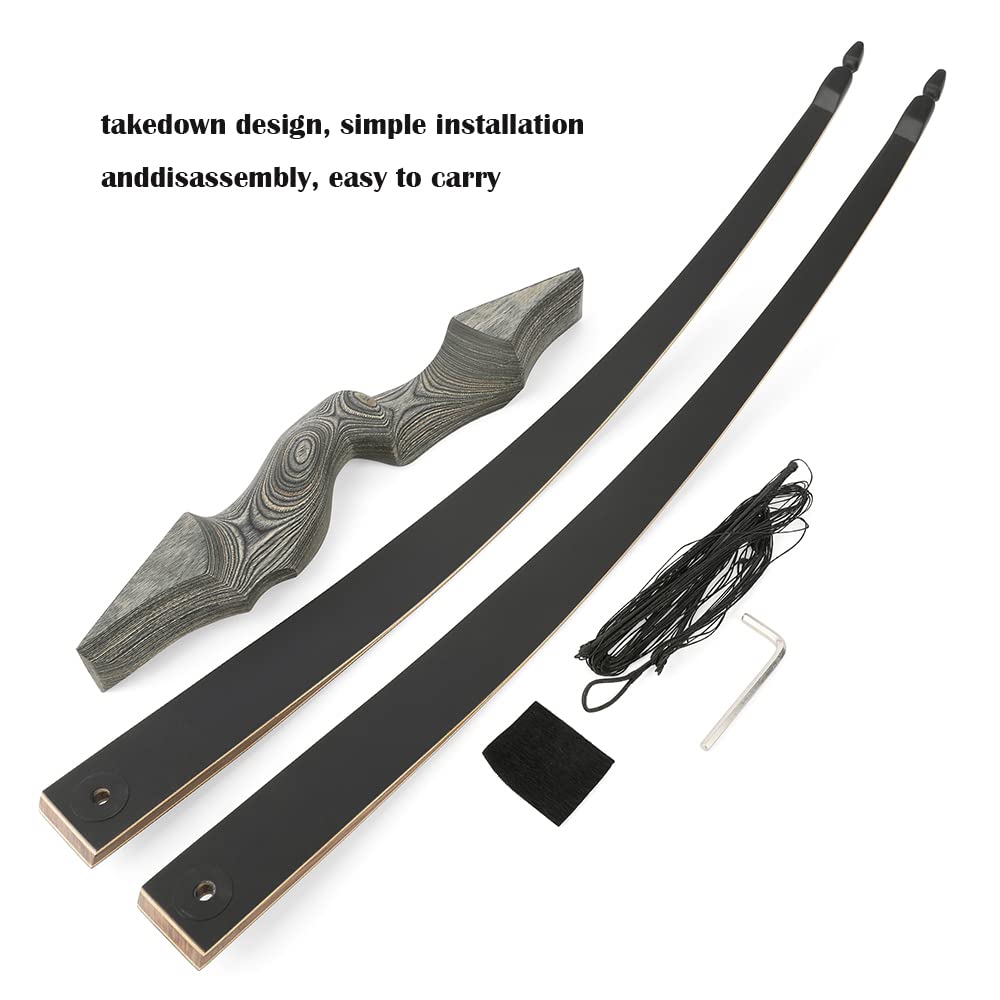 60 Inch Black Hunter Takedown Longbow 20-60lbs Traditional Wood Longbows Right Hand and Left Hand American Hunting Longbow for Outdoor Hunting Shooting