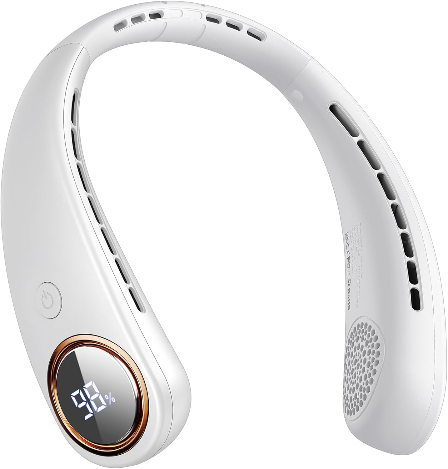 Neck Fan - Bladeless Portable Cooling Neck Fan with LED Display & 4 Speeds | 5000mAh USB Rechargeable (White)