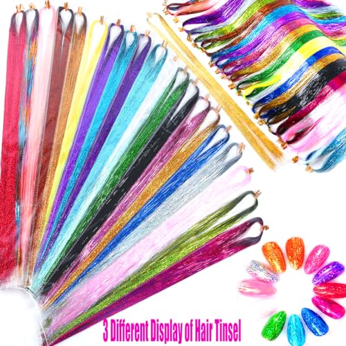 Hair Tinsel Kit with Tools - 1200 Strands Heat Resistant Glitter Hair Extensions