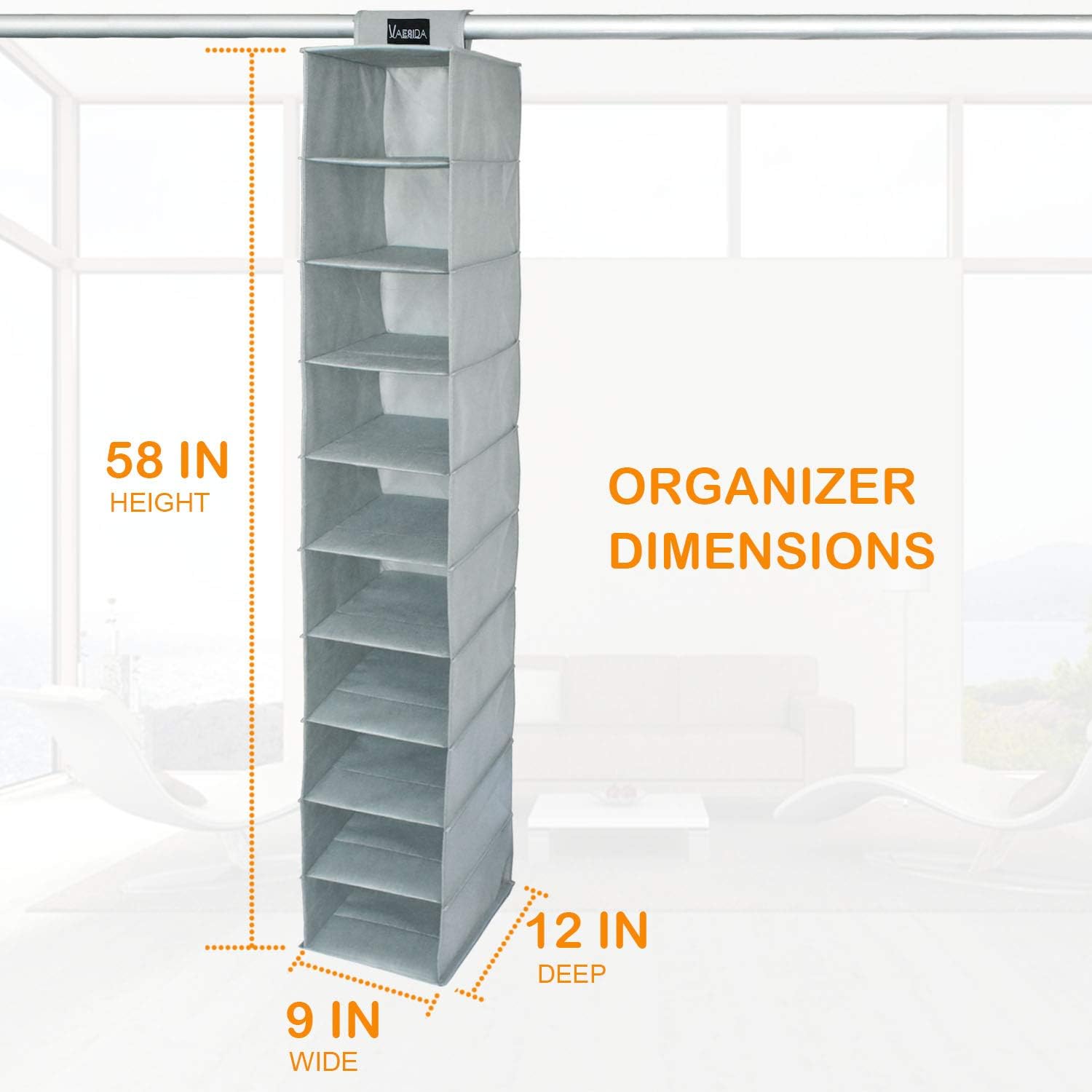 VAESIDA Hat Rack Organizer - 10 Shelf Hanging Storage for Baseball Caps, Gray