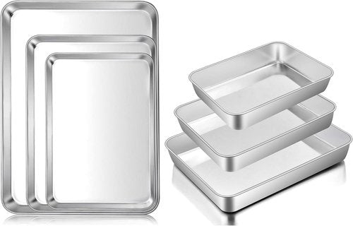 E-far Baking Pans Set - Stainless Steel Sheet Cake Pan Set for Oven | 3 Sizes, Dishwasher Safe