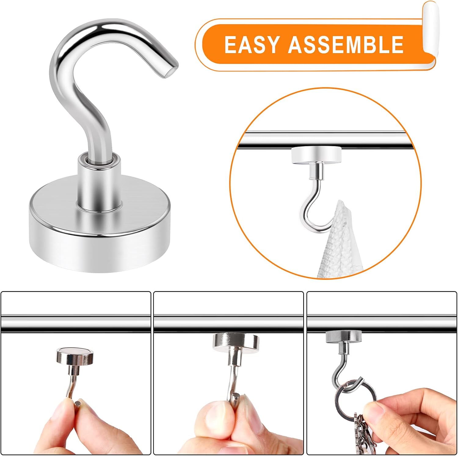 MIKEDE Heavy-Duty Magnetic Hooks - 30LB Neodymium Magnets for Outdoor & Indoor Use | 35-Pack