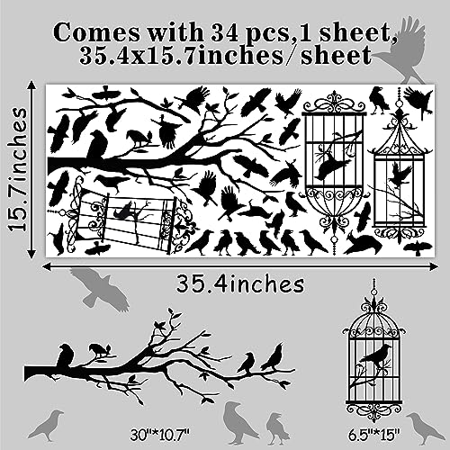 Removable Halloween Tree Branch Wall Stickers with Crows