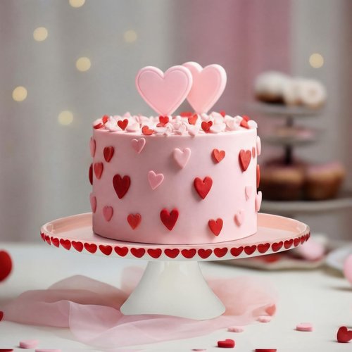 Lallisa 10" Ceramic Heart Cake Stand Pink Round Dessert Plate with Red Heart Edges Wedding Cake Pedestal Stand Display for Valentine's Day Birthday Wedding Party Decorating
