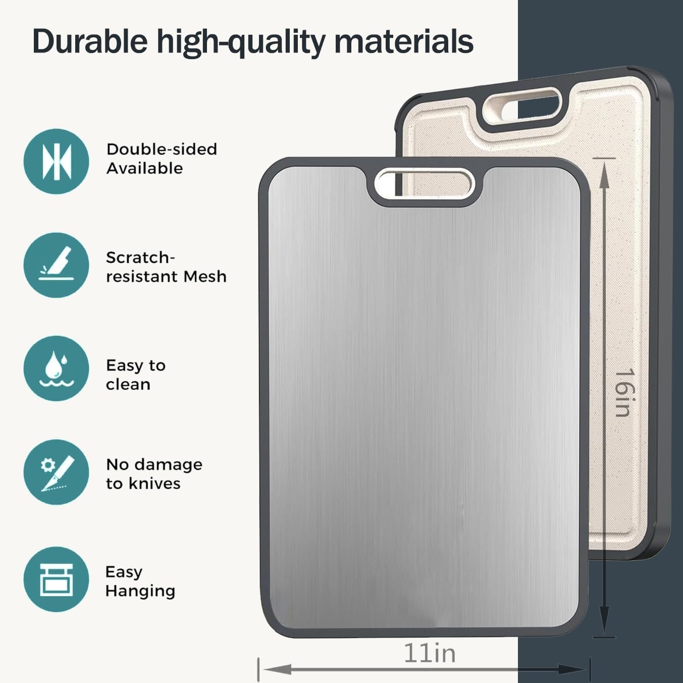 304 Stainless Steel Cutting Board by [Brand Name] - Non-Slip, Easy to Clean, Dishwasher Safe | 16 x 11 In