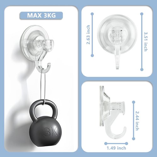 CozyBlue Heavy-Duty Suction Cup Hooks - Waterproof & Reusable for Shower, Kitchen, Glass Doors | 2 Pack