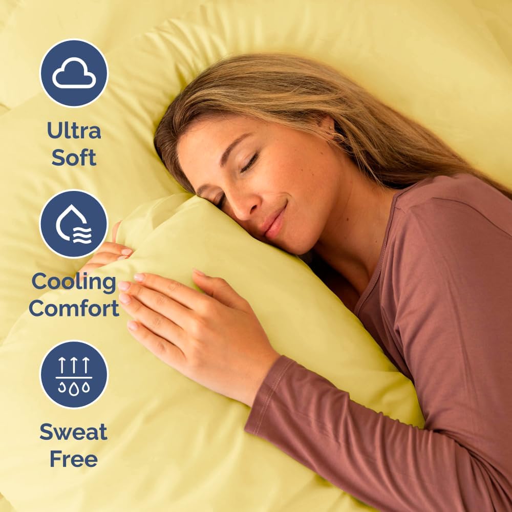 Skiennix Short Queen Size 4-Piece Sheet Set - Soft, Breathable & Cooling Bed Sheets with Deep Pockets - Luxury Oeko-Tex Bedding in Yellow