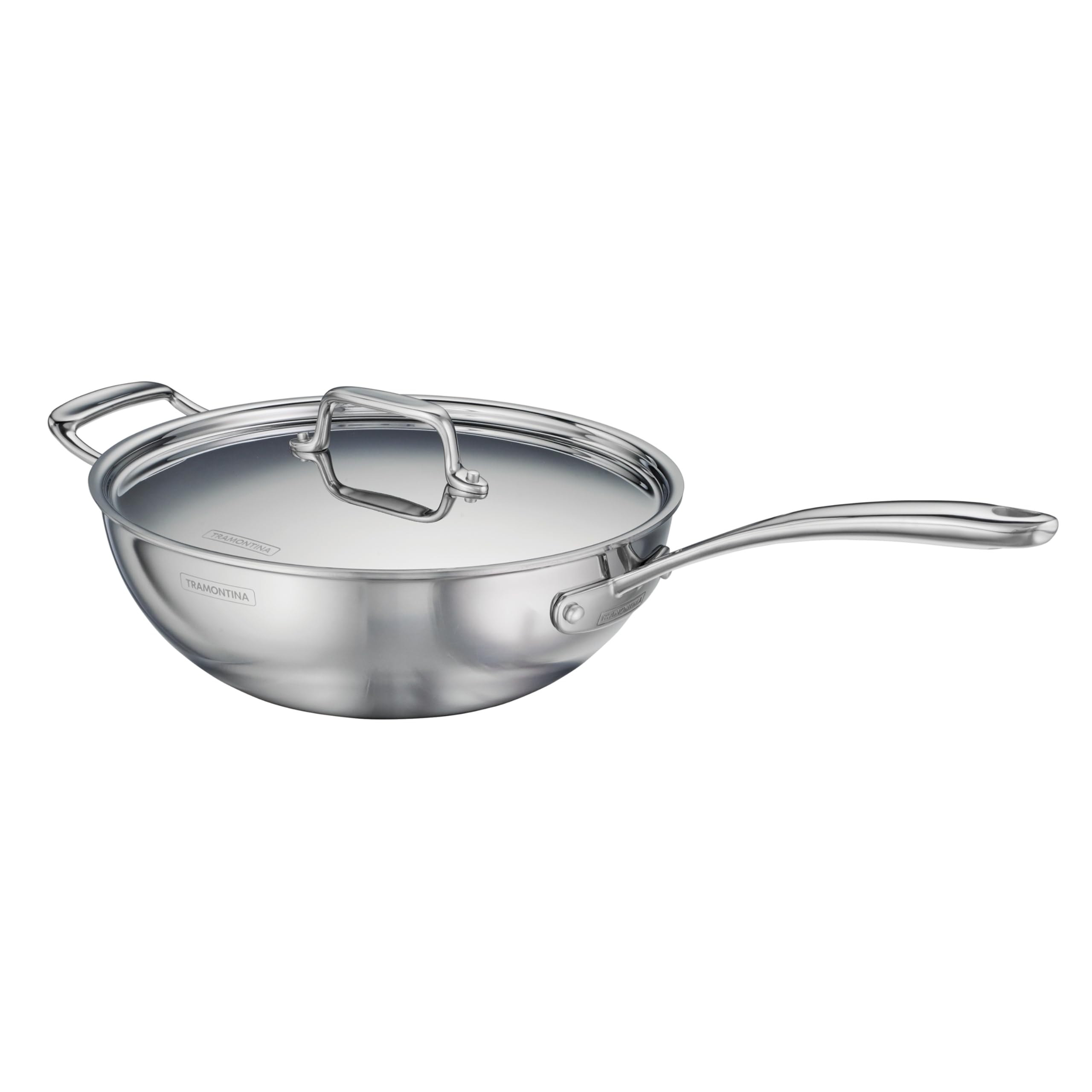 Tramontina Utsava Tri-Ply Clad Stainless Steel 3.75-Quart Wok with Lid and Ceramic Non Stick Interior, Induction-Ready Cooking Pan