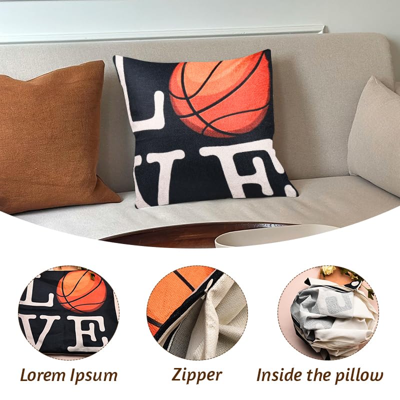 Basketball Throw Pillow Cover 18x18 Black Decorative Case