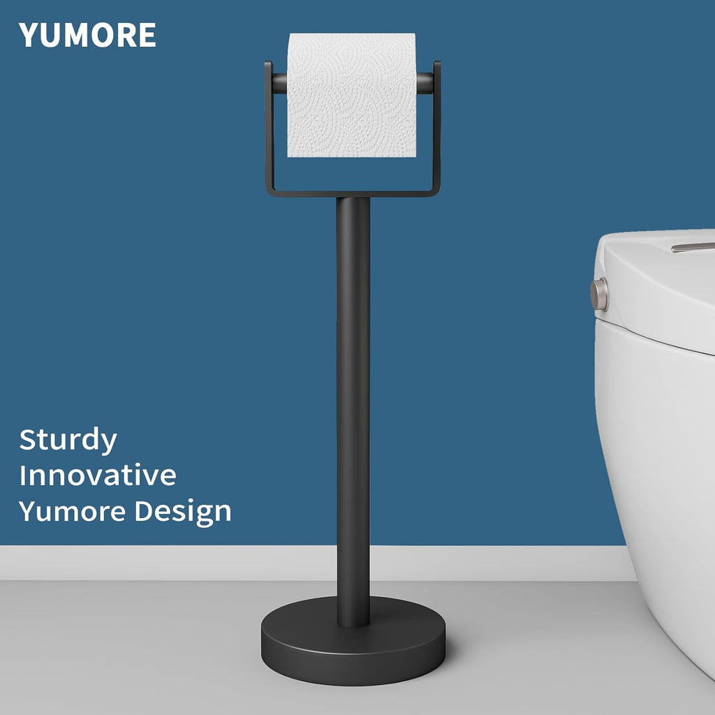 YUMORE Heavy Duty Toilet Paper Holder Stand - Extra-Weighted Base, Stainless Steel, Matte Black