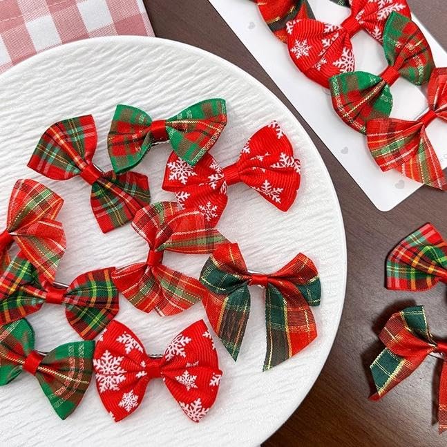 Junchao Christmas Hair Clips 10-Piece Red Bow and Rhinestone Hair Claws