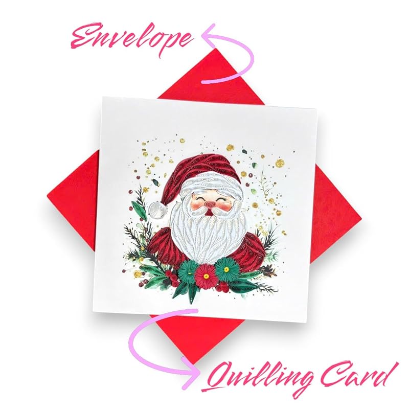 Handmade Santa 3D Quilling Christmas Card – Blank Inside, Framed Keepsake Gift
