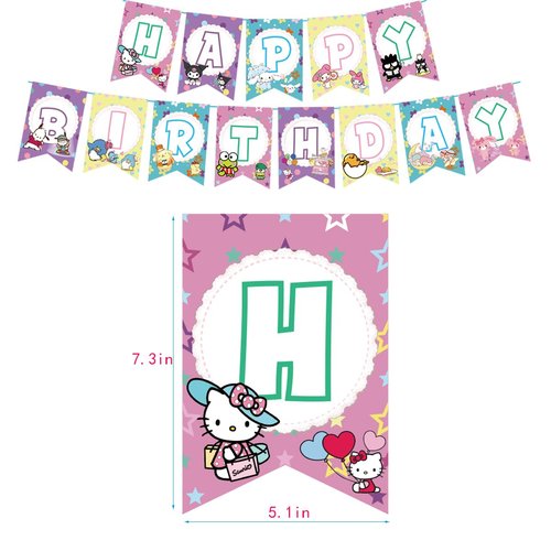 Cartoon theme party supplies,Kawai birthday decorations,Including banners, balloons, tablecloths, dinner plates, etc.
