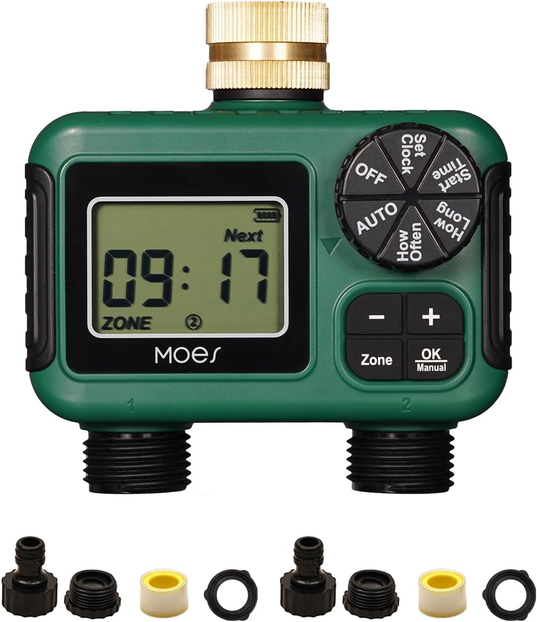 MOES 2 Zone Sprinkler Timer - Programmable Brass Inlet Irrigation Controller | Automatic Watering System