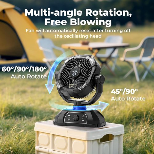 Rechargeable Camping Fan 30000mAh with RGB Lantern, 0-100 Wind Speeds Portable Battery Operated Oscillating with LED Display, 360° Airflow Tent Beach Cordless Travel Fans for Outdoor Home Office