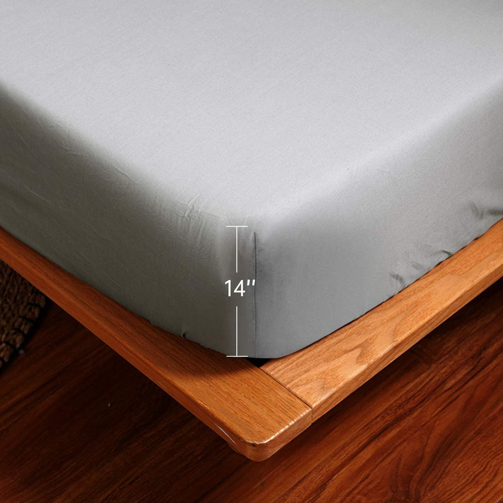 NHNHN Fitted Sheet | Deep Pockets, Soft Microfiber, Easy Care | Queen Size in Light Grey for Teens & Kids
