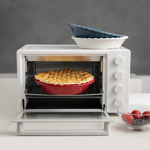 Fun Elements 9-Inch Ceramic Pie Pan - Deep Dish with Lace Emboss & Ruffled Edge | Perfect for Baking & Holiday Gifts