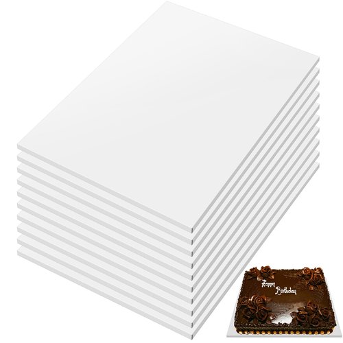 Affrolling 10 Pack 13.4 x 18.8 Inch Half Sheet Rectangle Cake Drum Board 1/2 Inch Thick Rectangular Cake Board Greaseproof Foil Corrugated Base for Desserts Display, White