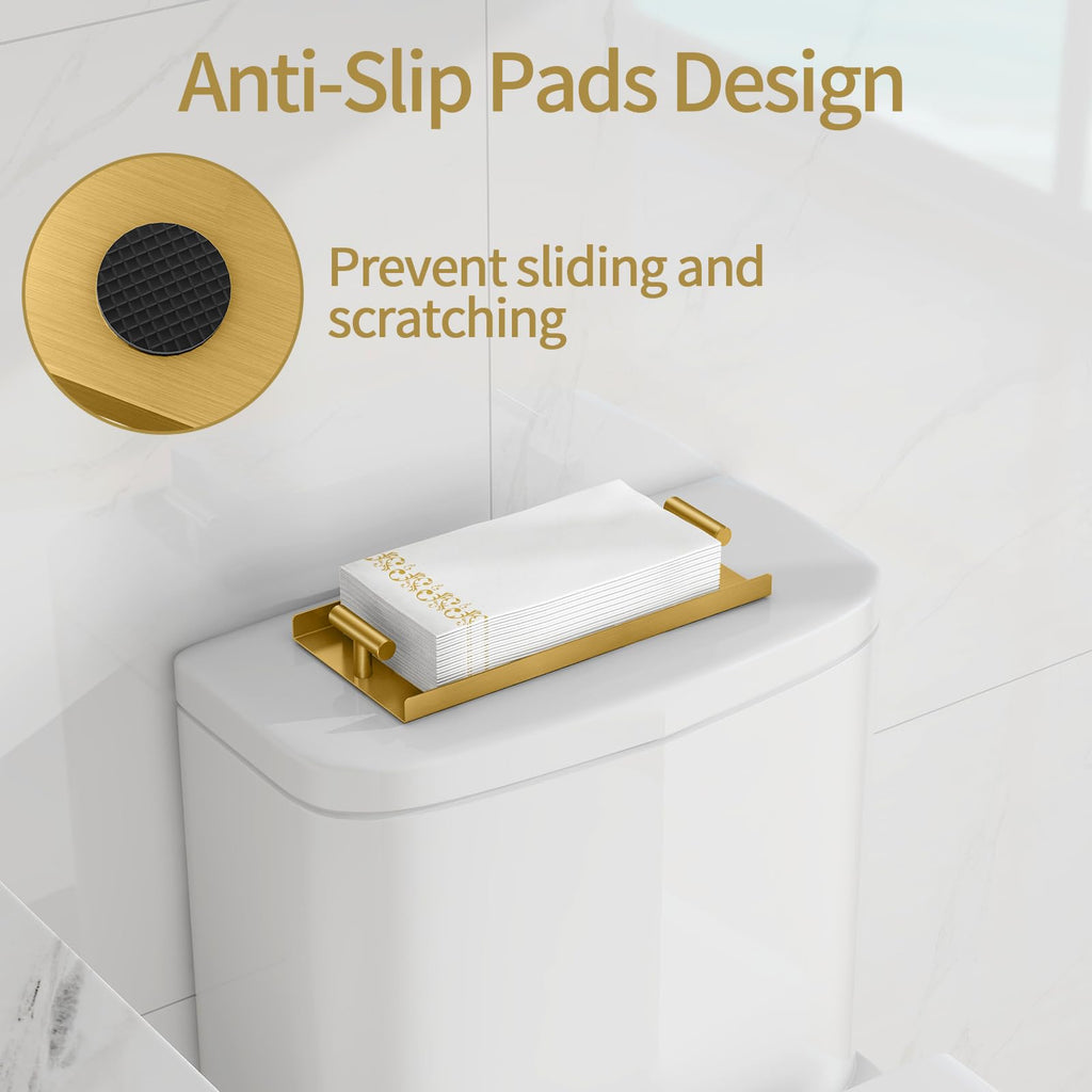 STWWO Napkin Holder for Bathroom, Guest Towel Holder Tray for Bathroom, Gold Guest Napkin Holders with T-Handle, Disposable Hand Towel Tray for Guest Room, Table, Kitchen
