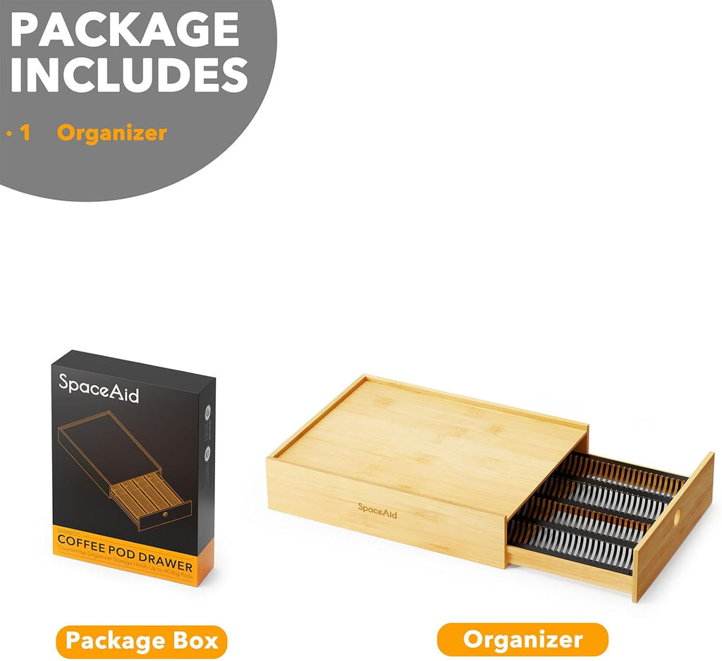 SpaceAid Bamboo Coffee Pod Holder - Organizer Tray for Nespresso Vertuo Capsules | Fits 40 Big or 56 Small Pods (Natural)