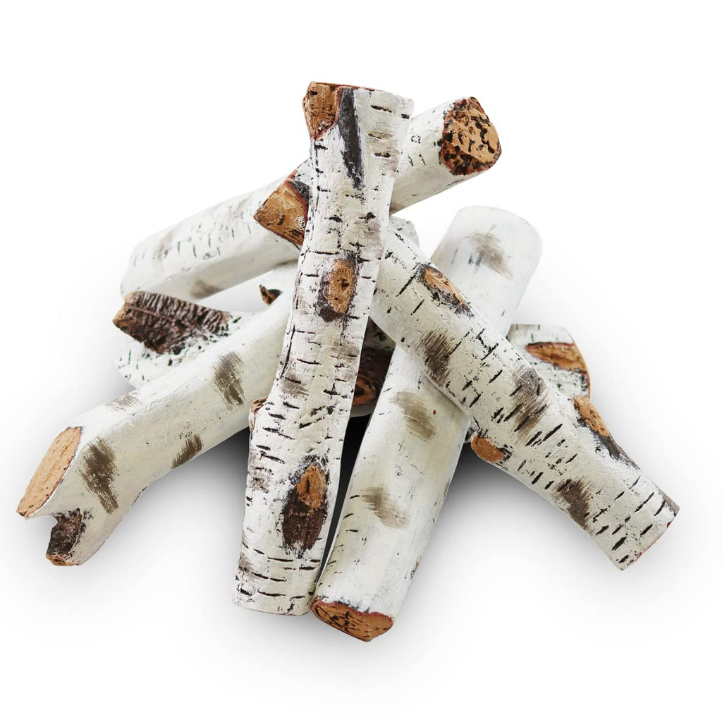 Gcostar 16" Gas Fireplace Logs Set, Ceramic White Birch Log for Gas Fireplace Indoor Insert, Vented, Propane, Electric Gas Fireplaces, Fake Wood Logs Fireplace Decor, Large Birch Logs 6PCS