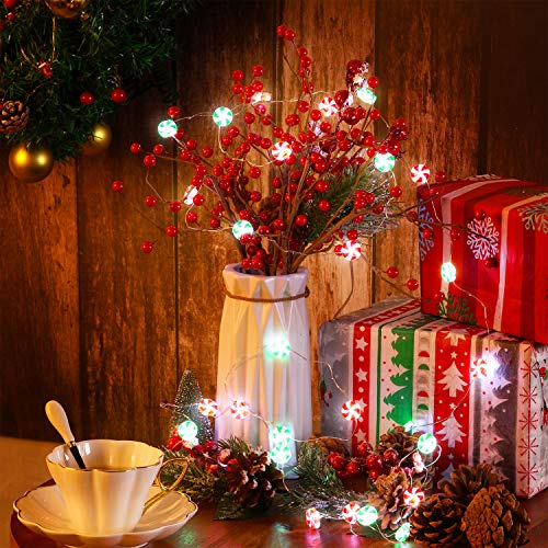 Candy String Lights Decor 10ft with 30 LEDs - Red & Green, 8 Modes, Battery Operated