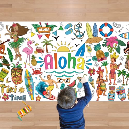OHOME Hawaiian Giant Coloring Poster & Tablecloth - Luau Party Decor & Craft Activities