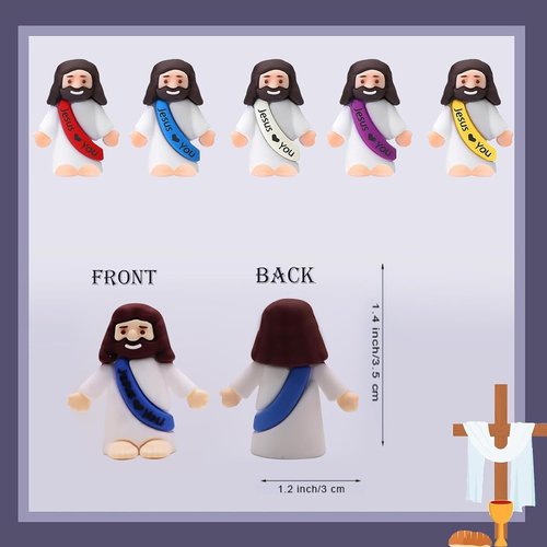 AKFAHOIF Mini Jesus Figurines - 30PCS Multicolor Tiny Jesus Figures for Easter Egg Stuffers