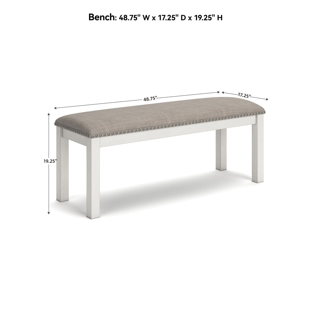 Signature Design by Ashley Robbinsdale Large Upholstered 48" W Dining Bench, Light Gray & White