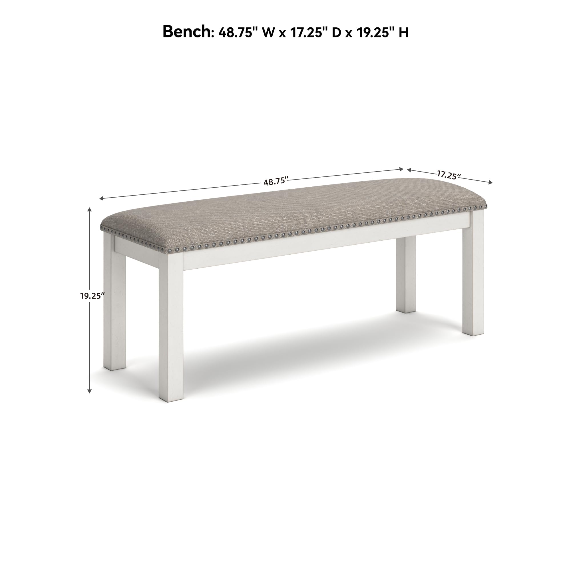 Signature Design by Ashley Robbinsdale Large Upholstered 48" W Dining Bench, Light Gray & White
