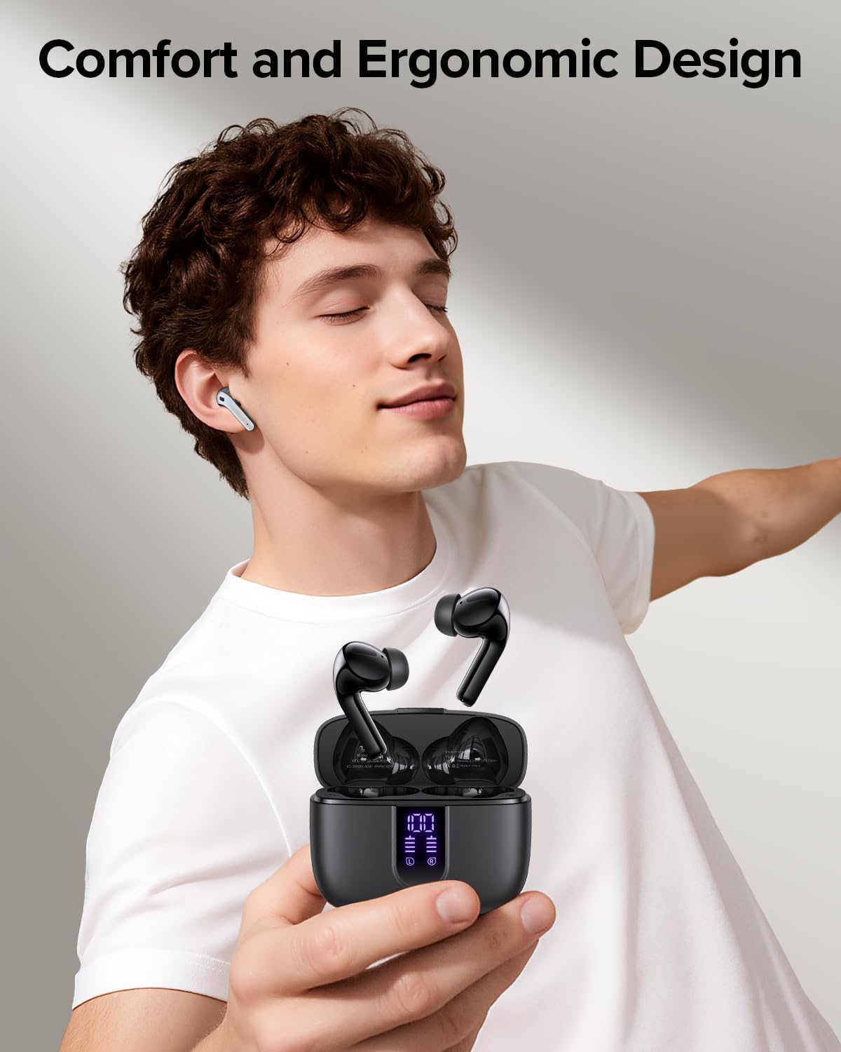 TAGRY Bluetooth Headphones - True Wireless Earbuds with 60H Playback & LED Power Display | IPX5 Waterproof, In-Ear Design for TV & Smartphones