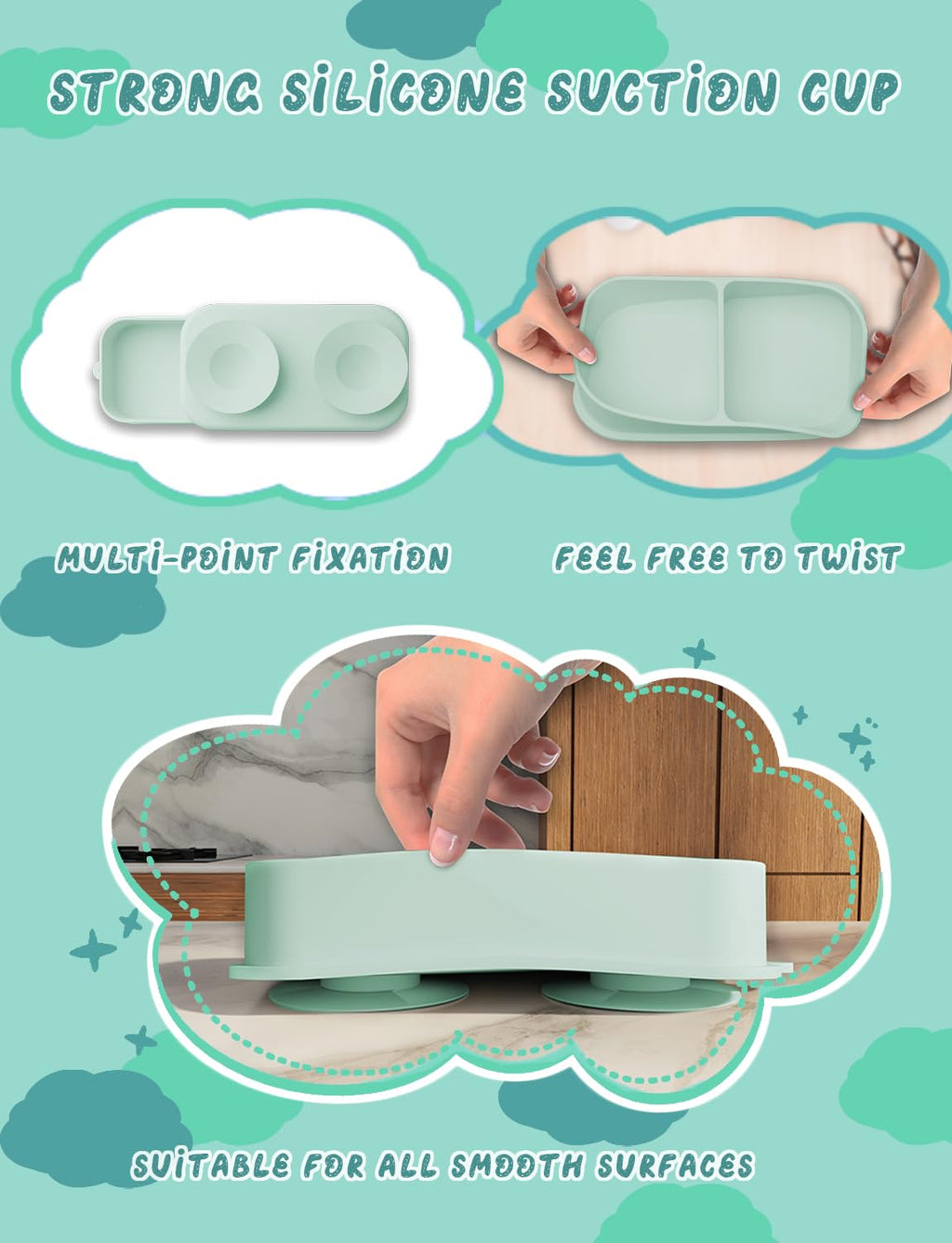 Travel Silicone Baby Feeding Set Portable Toddler Feeding Supplies Toddler Plates and Bowls Set Baby plates with Suction With spoon and cup, bib and waterproof storage bag